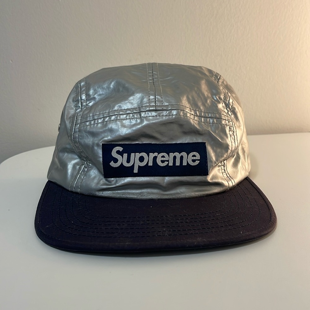 SUPREME Silver/Metallic Navy F/W 2013 Camp Cap 5 Panel
